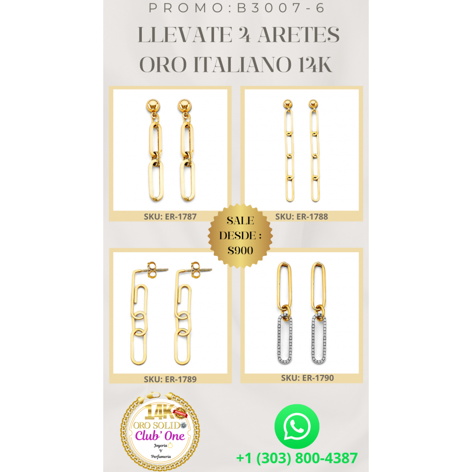 Look Elegant 4 Pairs of 14k Italian Gold Earrings B30076