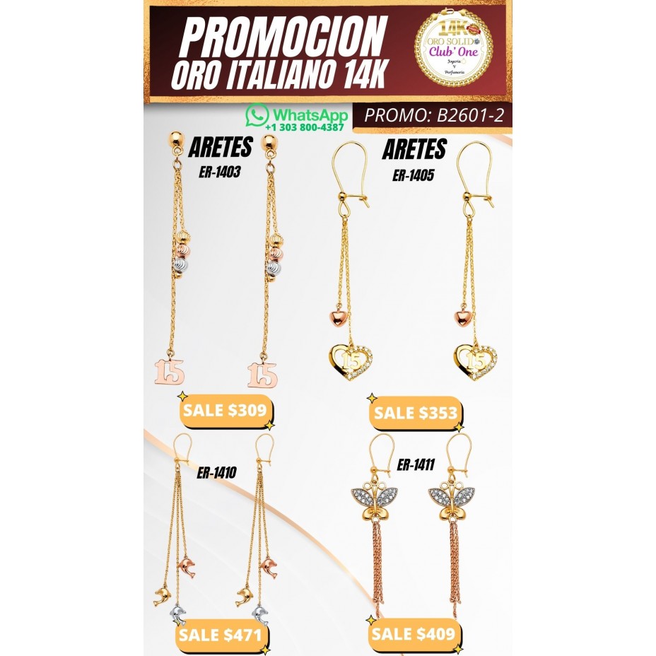 Promocion Aretes de Oro Italiano 14k B26012