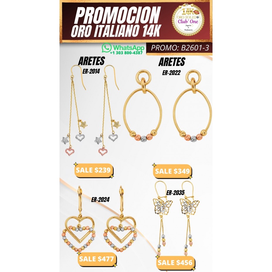 Compra aretes de oro italiano 14k B26013