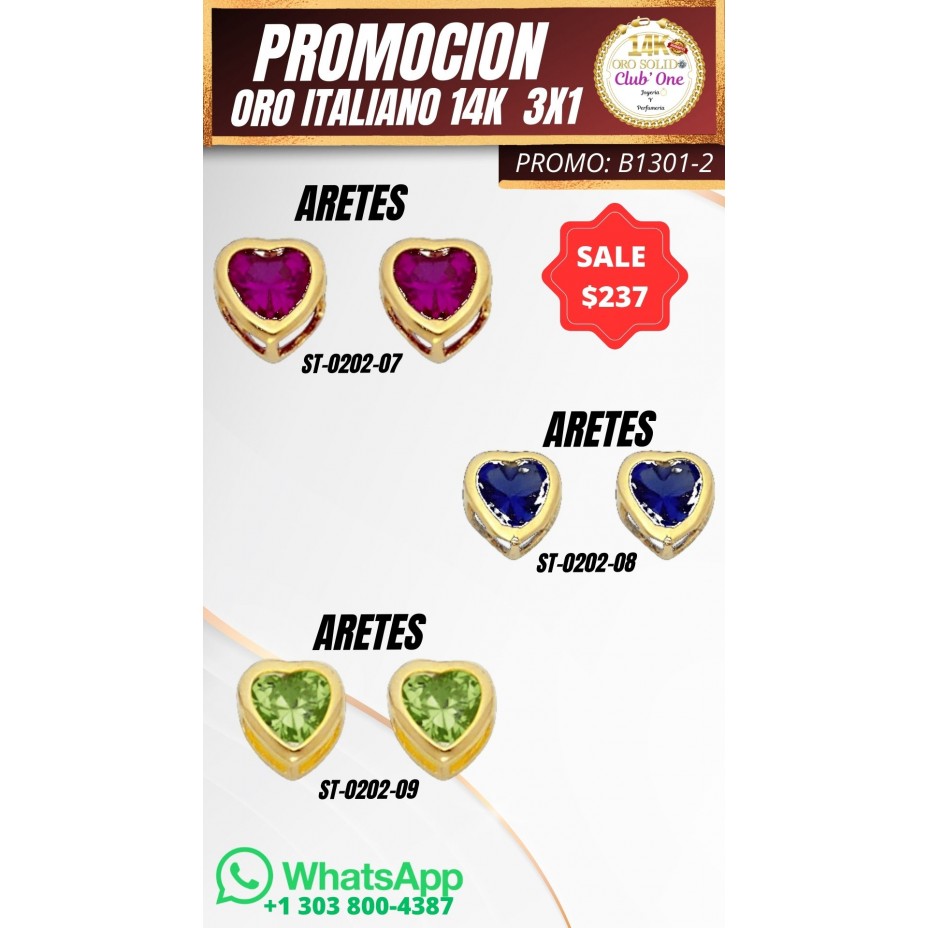Promocion De Aretes Oro Italiano 14K 3x1