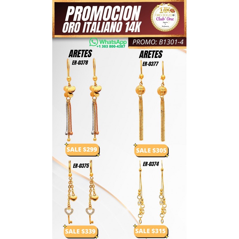 Promoción de Lujo Oro Italiano 14K B1301-4