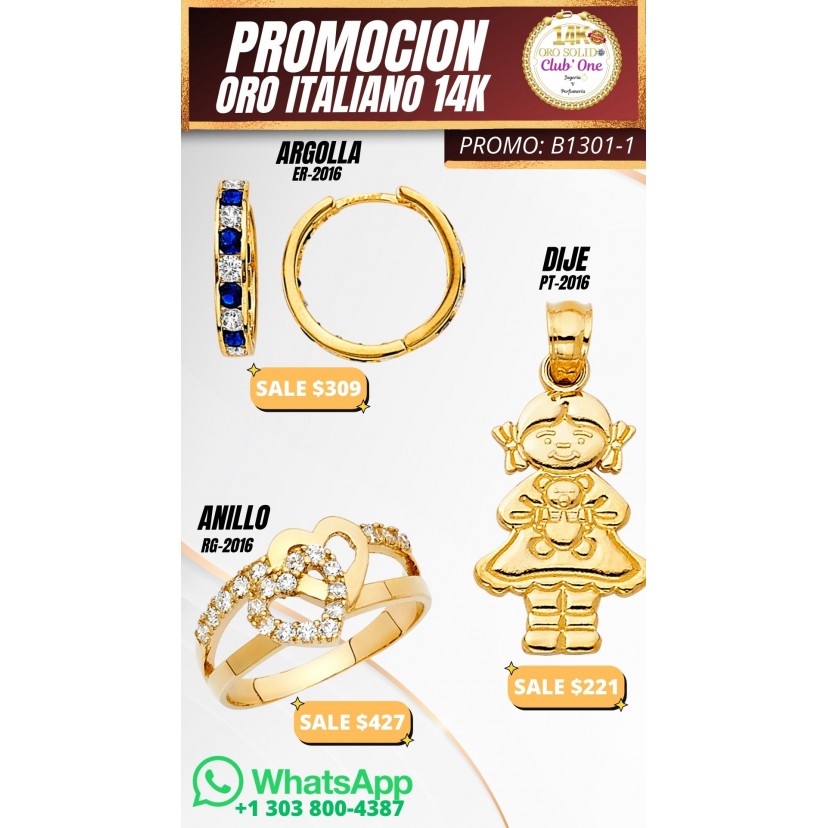 Promoción Oro Italiano 14K Joyería Exclusiva B1301-1