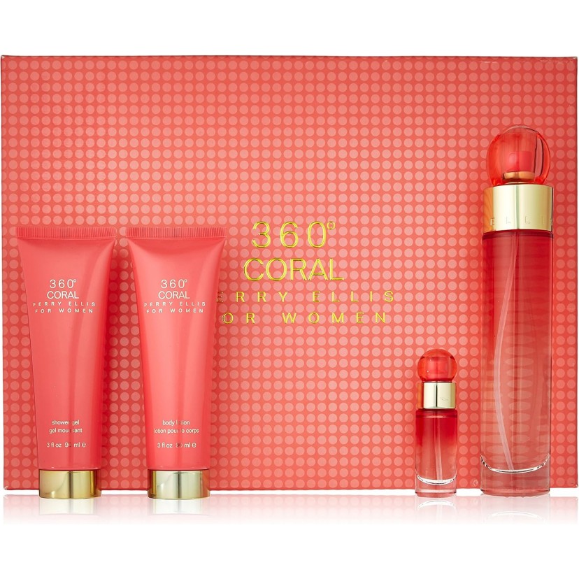 8632 Perry Ellis 360 CORAL SET 4p 3.4oz W EDP SPY