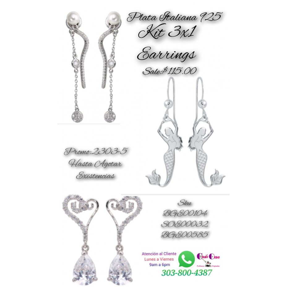 Earrings Silver Italian 925 3X1