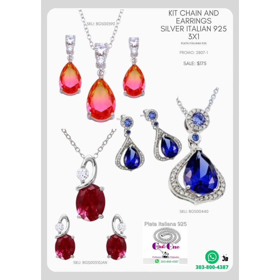 925 Italian Silver Earrings And Chains Kit In Promotion 3X1