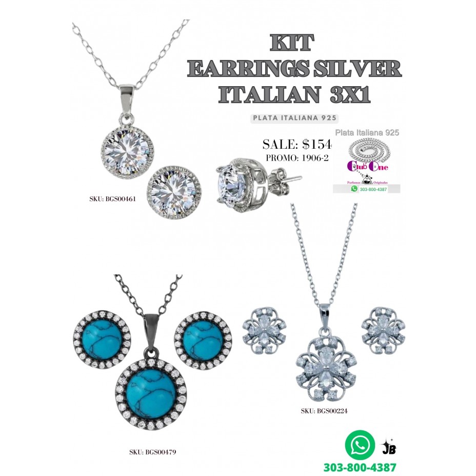 925 Italian Silver Earrings Sets Promotion Kit 3X1 